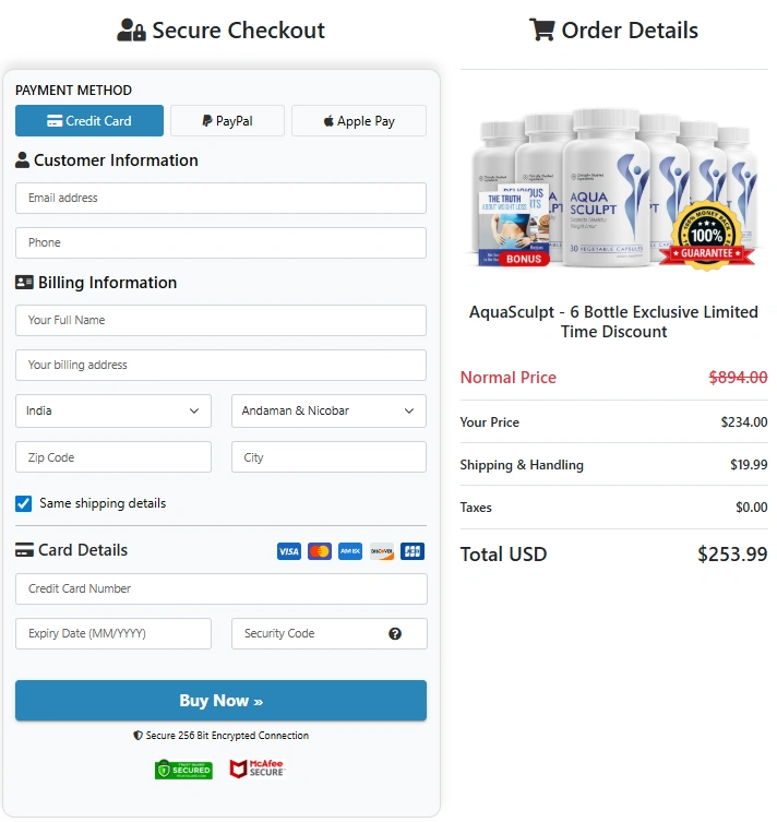 AquaFit secure checkout page